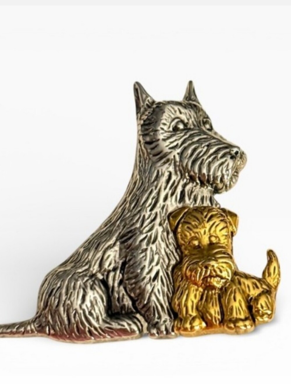 Scotty Dog Mommy & Baby Dog Brooch - Silver and Gold
